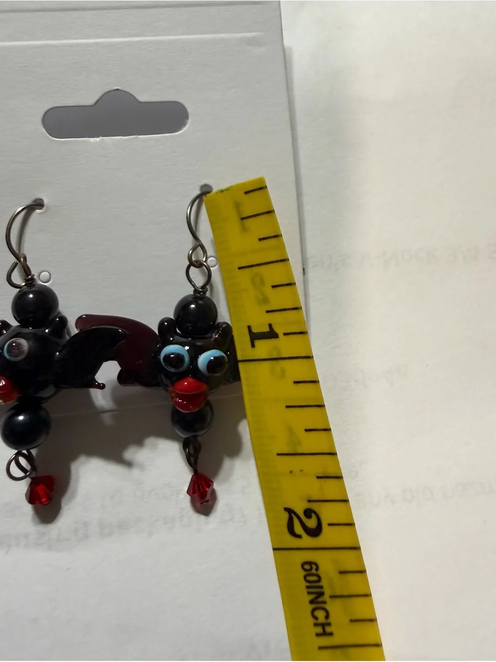 Source Unknown Black and Red Glass Bat Dangle Earrings